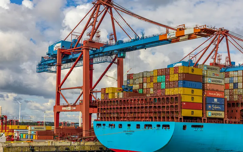 Container port with gantry cranes