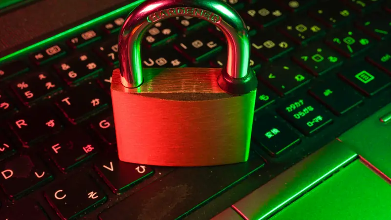 Padlock over a circuit-board pattern